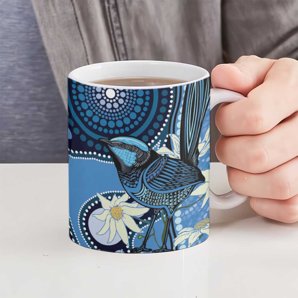 Australia Flannel Flower With Superb Fairy-wren Ceramic Mug Aboriginal Art - Aussie Hoodie