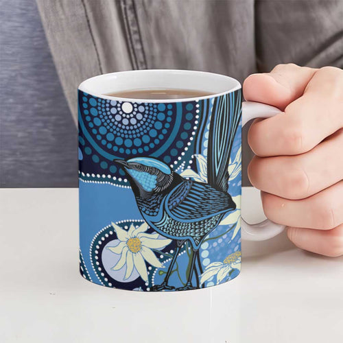 Australia Flannel Flower With Superb Fairy-wren Ceramic Mug Aboriginal Art - Aussie Hoodie