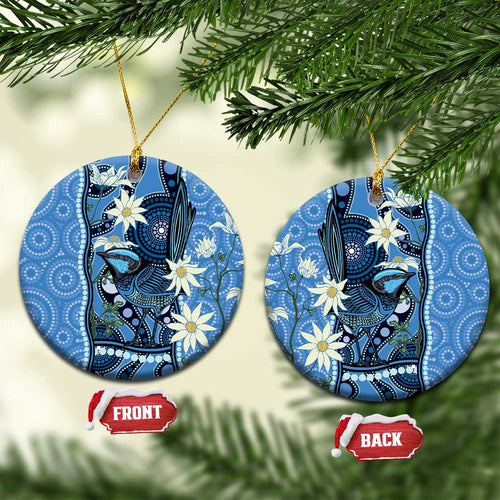 Australia Flannel Flower With Superb Fairy-wren Ceramic Ornament Aboriginal Art