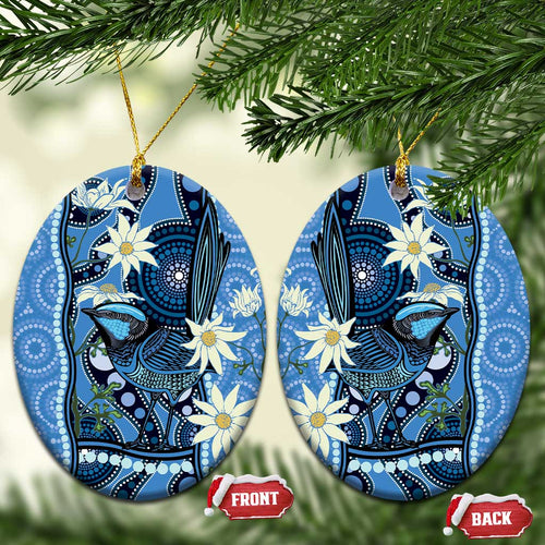 Australia Flannel Flower With Superb Fairy-wren Ceramic Ornament Aboriginal Art