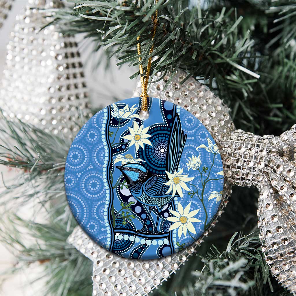 Australia Flannel Flower With Superb Fairy-wren Ceramic Ornament Aboriginal Art