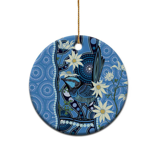 Australia Flannel Flower With Superb Fairy-wren Ceramic Ornament Aboriginal Art