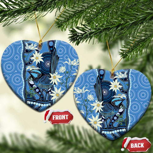 Australia Flannel Flower With Superb Fairy-wren Ceramic Ornament Aboriginal Art