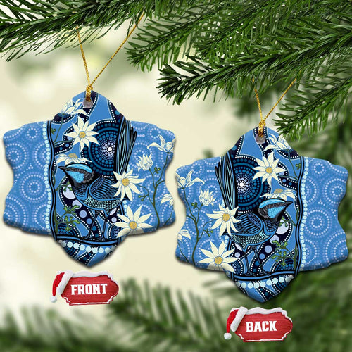 Australia Flannel Flower With Superb Fairy-wren Ceramic Ornament Aboriginal Art