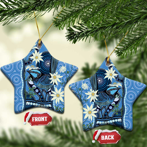 Australia Flannel Flower With Superb Fairy-wren Ceramic Ornament Aboriginal Art