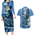 Australia Flannel Flower With Superb Fairy-wren Couples Matching Long Sleeve Bodycon Dress and Hawaiian Shirt Aboriginal Art