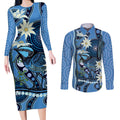 Australia Flannel Flower With Superb Fairy-wren Couples Matching Long Sleeve Bodycon Dress and Long Sleeve Button Shirt Aboriginal Art