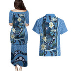 Australia Flannel Flower With Superb Fairy-wren Couples Matching Puletasi and Hawaiian Shirt Aboriginal Art