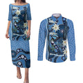 Australia Flannel Flower With Superb Fairy-wren Couples Matching Puletasi and Long Sleeve Button Shirt Aboriginal Art