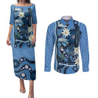 Australia Flannel Flower With Superb Fairy-wren Couples Matching Puletasi and Long Sleeve Button Shirt Aboriginal Art