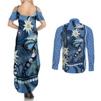 Australia Flannel Flower With Superb Fairy-wren Couples Matching Summer Maxi Dress and Long Sleeve Button Shirt Aboriginal Art