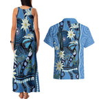 Australia Flannel Flower With Superb Fairy-wren Couples Matching Tank Maxi Dress and Hawaiian Shirt Aboriginal Art