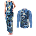 Australia Flannel Flower With Superb Fairy-wren Couples Matching Tank Maxi Dress and Long Sleeve Button Shirt Aboriginal Art