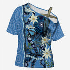Australia Flannel Flower With Superb Fairy-wren Cross Shoulder Shirt Aboriginal Art - Aussie Hoodie