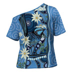 Australia Flannel Flower With Superb Fairy-wren Cross Shoulder Shirt Aboriginal Art - Aussie Hoodie