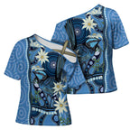 Australia Flannel Flower With Superb Fairy-wren Cross Shoulder Shirt Aboriginal Art - Aussie Hoodie