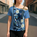 Australia Flannel Flower With Superb Fairy-wren Cross Shoulder Shirt Aboriginal Art - Aussie Hoodie