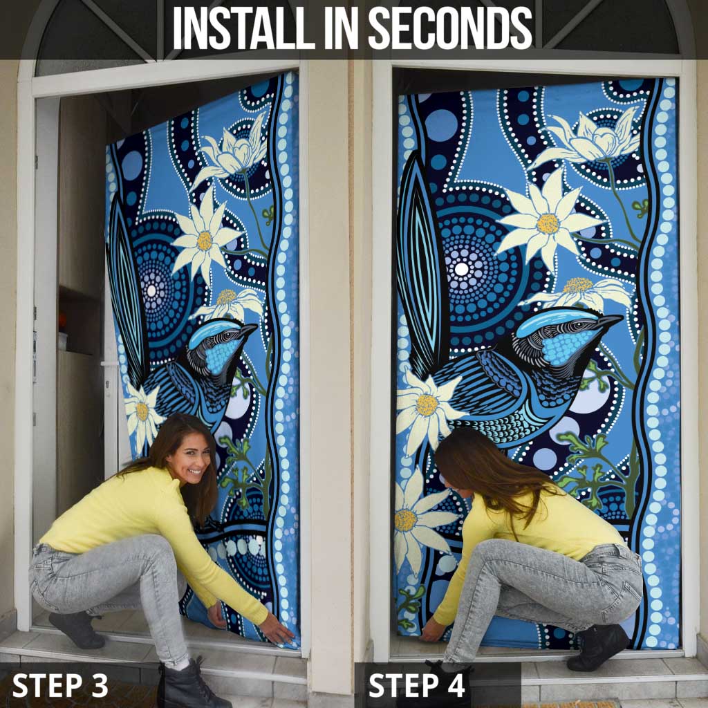 Australia Flannel Flower With Superb Fairy-wren Door Cover Aboriginal Art - Aussie Hoodie