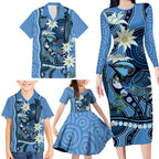 Australia Flannel Flower With Superb Fairy-wren Family Matching Long Sleeve Bodycon Dress and Hawaiian Shirt Aboriginal Art
