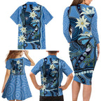 Australia Flannel Flower With Superb Fairy-wren Family Matching Long Sleeve Bodycon Dress and Hawaiian Shirt Aboriginal Art