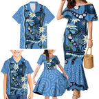 Australia Flannel Flower With Superb Fairy-wren Family Matching Mermaid Dress and Hawaiian Shirt Aboriginal Art