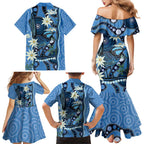 Australia Flannel Flower With Superb Fairy-wren Family Matching Mermaid Dress and Hawaiian Shirt Aboriginal Art