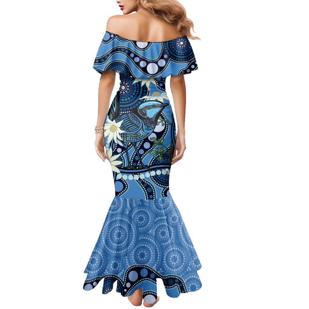 Australia Flannel Flower With Superb Fairy-wren Family Matching Mermaid Dress and Hawaiian Shirt Aboriginal Art