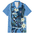 Australia Flannel Flower With Superb Fairy-wren Family Matching Off The Shoulder Long Sleeve Dress and Hawaiian Shirt Aboriginal Art