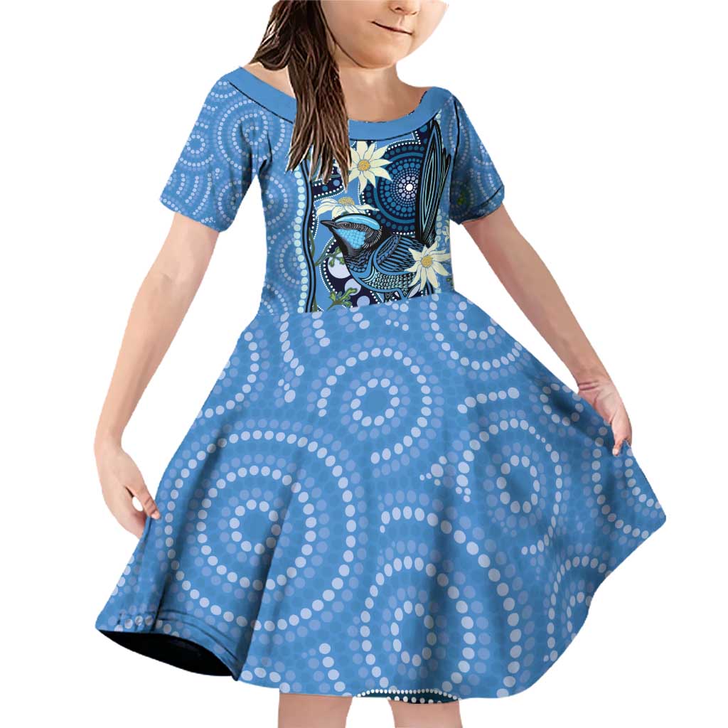 Australia Flannel Flower With Superb Fairy-wren Family Matching Off Shoulder Short Dress and Hawaiian Shirt Aboriginal Art
