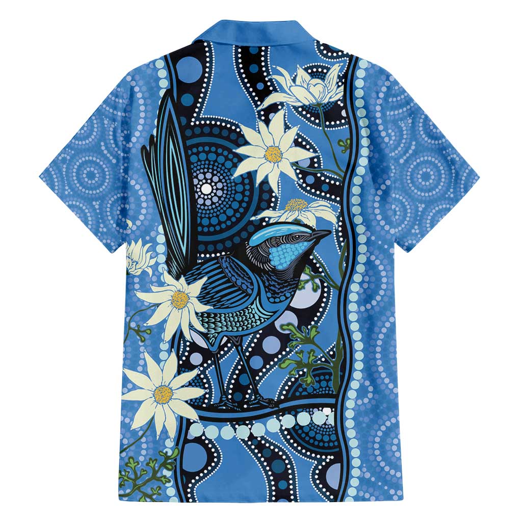 Australia Flannel Flower With Superb Fairy-wren Family Matching Off Shoulder Short Dress and Hawaiian Shirt Aboriginal Art