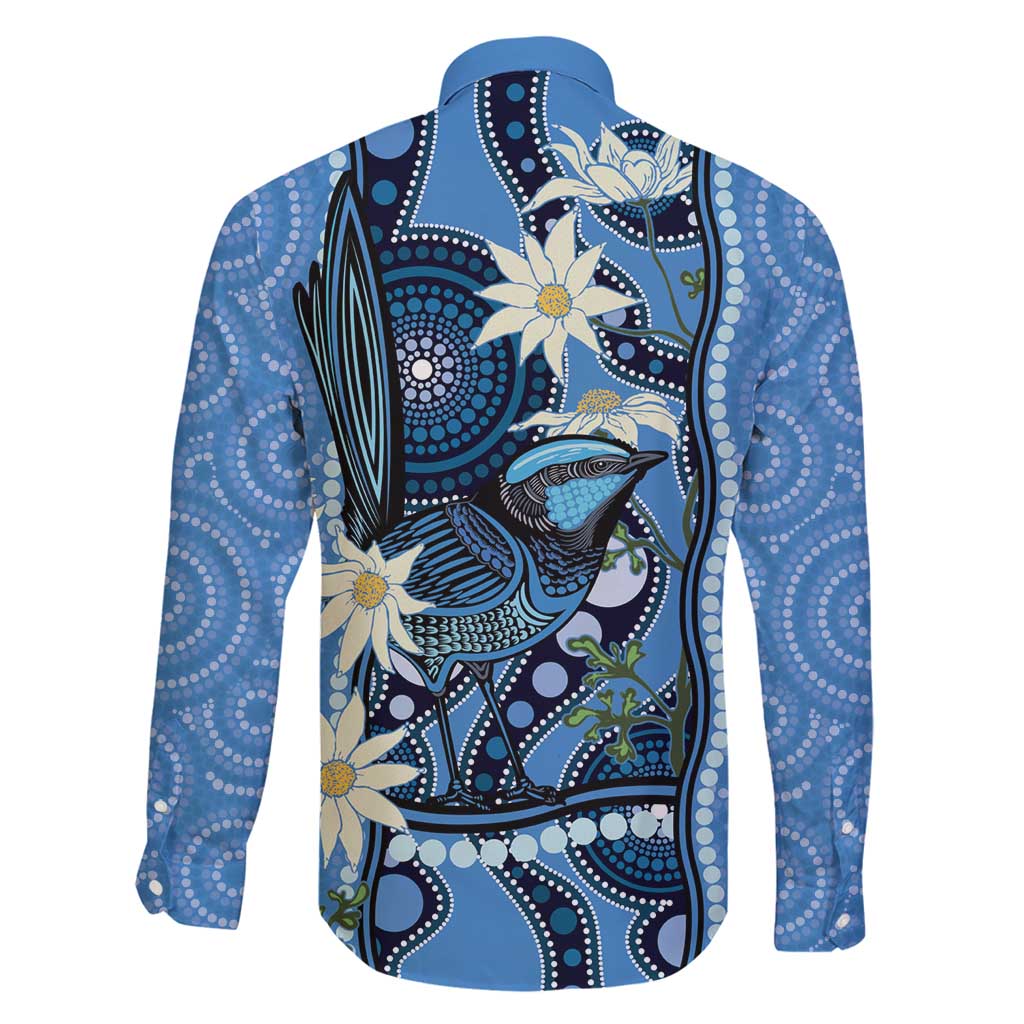 Australia Flannel Flower With Superb Fairy-wren Family Matching Off Shoulder Short Dress and Hawaiian Shirt Aboriginal Art