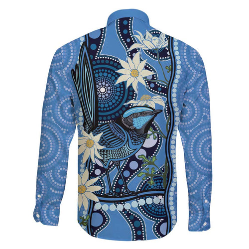 Australia Flannel Flower With Superb Fairy-wren Family Matching Off Shoulder Short Dress and Hawaiian Shirt Aboriginal Art