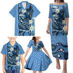 Australia Flannel Flower With Superb Fairy-wren Family Matching Puletasi and Hawaiian Shirt Aboriginal Art