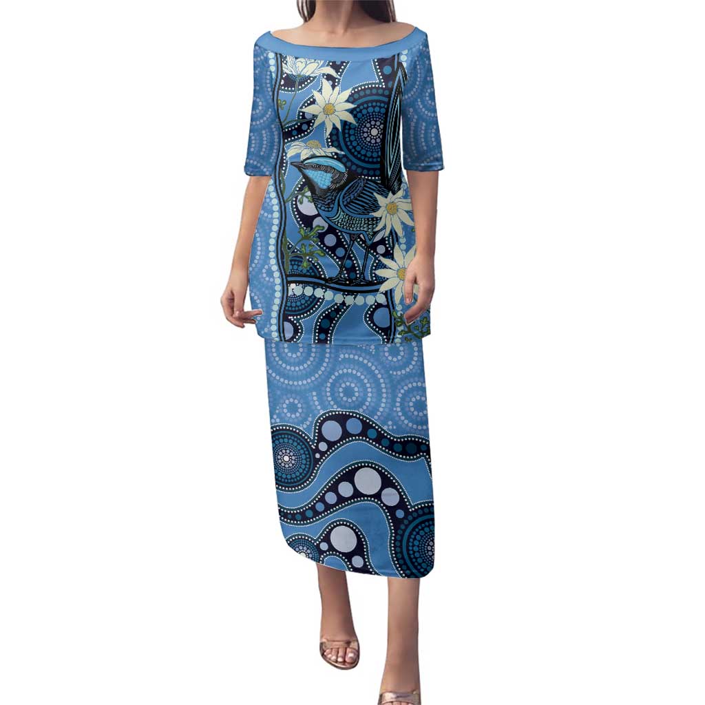 Australia Flannel Flower With Superb Fairy-wren Family Matching Puletasi and Hawaiian Shirt Aboriginal Art