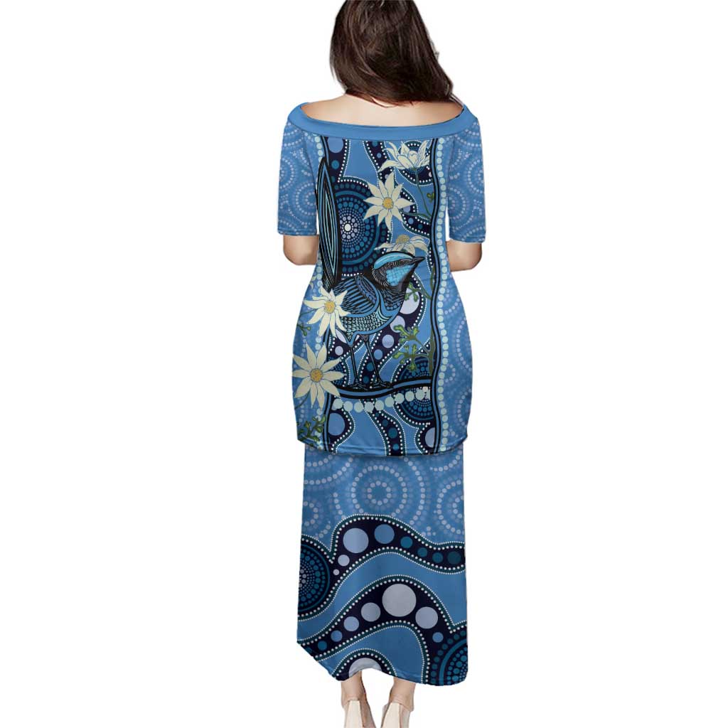 Australia Flannel Flower With Superb Fairy-wren Family Matching Puletasi and Hawaiian Shirt Aboriginal Art
