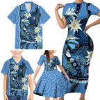 Australia Flannel Flower With Superb Fairy-wren Family Matching Short Sleeve Bodycon Dress and Hawaiian Shirt Aboriginal Art