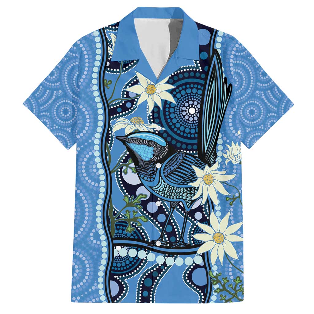 Australia Flannel Flower With Superb Fairy-wren Family Matching Short Sleeve Bodycon Dress and Hawaiian Shirt Aboriginal Art