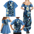 Australia Flannel Flower With Superb Fairy-wren Family Matching Summer Maxi Dress and Hawaiian Shirt Aboriginal Art