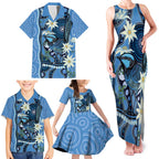 Australia Flannel Flower With Superb Fairy-wren Family Matching Tank Maxi Dress and Hawaiian Shirt Aboriginal Art