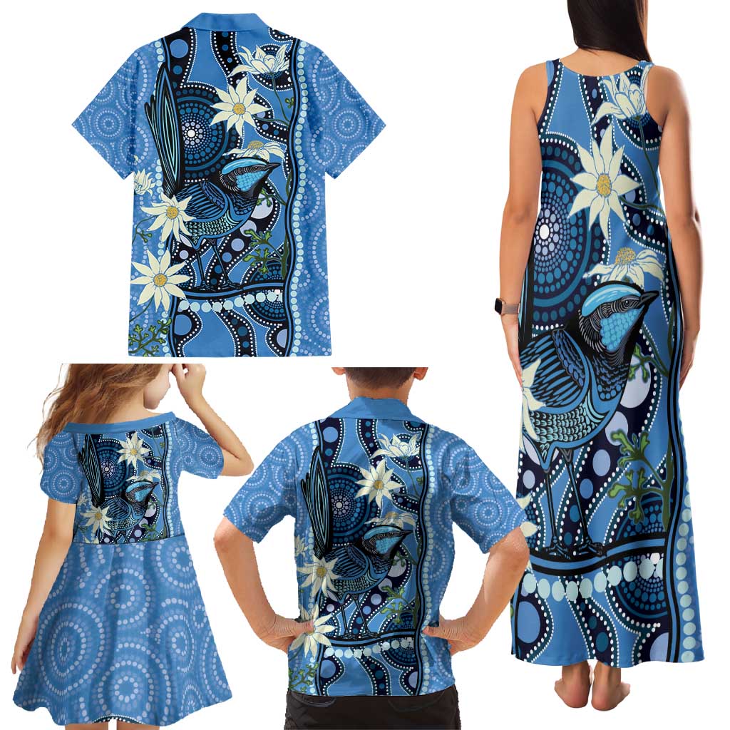 Australia Flannel Flower With Superb Fairy-wren Family Matching Tank Maxi Dress and Hawaiian Shirt Aboriginal Art