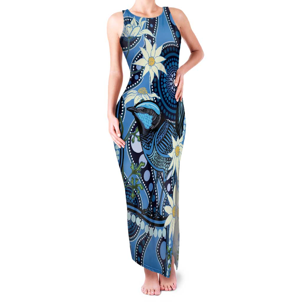Australia Flannel Flower With Superb Fairy-wren Family Matching Tank Maxi Dress and Hawaiian Shirt Aboriginal Art