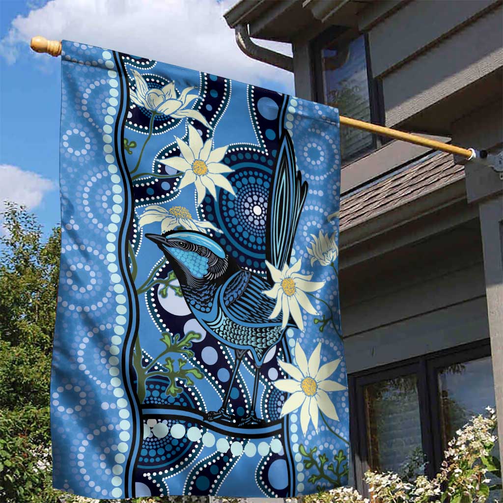 Australia Flannel Flower With Superb Fairy-wren Garden Flag Aboriginal Art