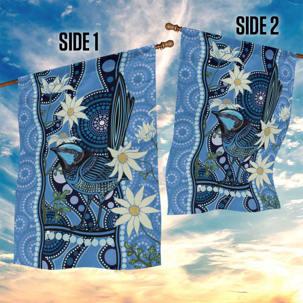 Australia Flannel Flower With Superb Fairy-wren Garden Flag Aboriginal Art