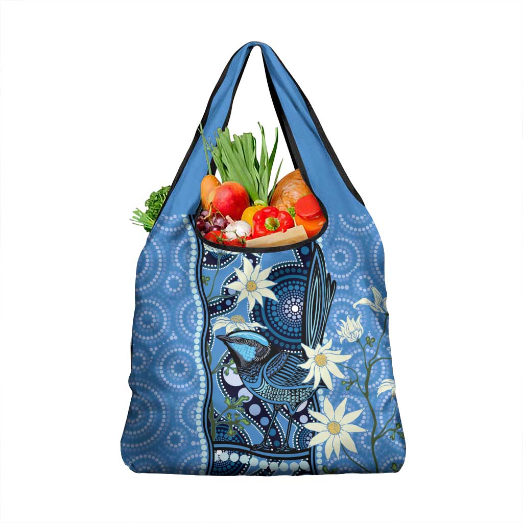 Australia Flannel Flower With Superb Fairy-wren Grocery Bag Aboriginal Art