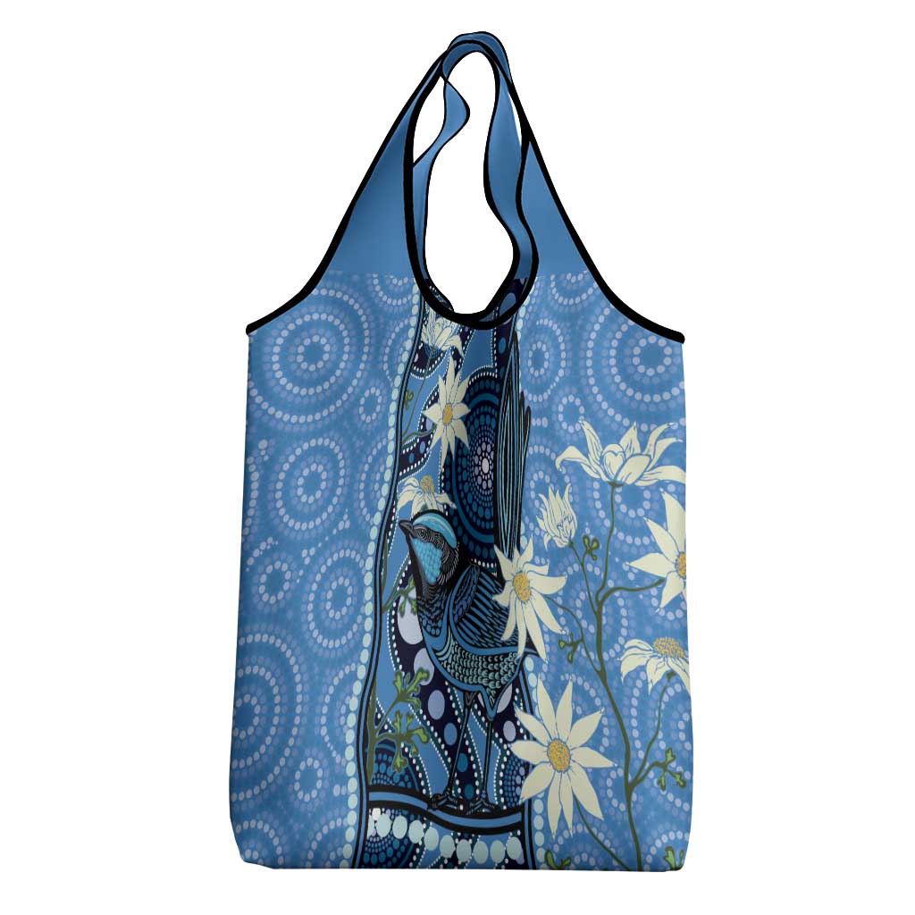 Australia Flannel Flower With Superb Fairy-wren Grocery Bag Aboriginal Art