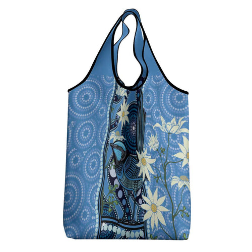 Australia Flannel Flower With Superb Fairy-wren Grocery Bag Aboriginal Art