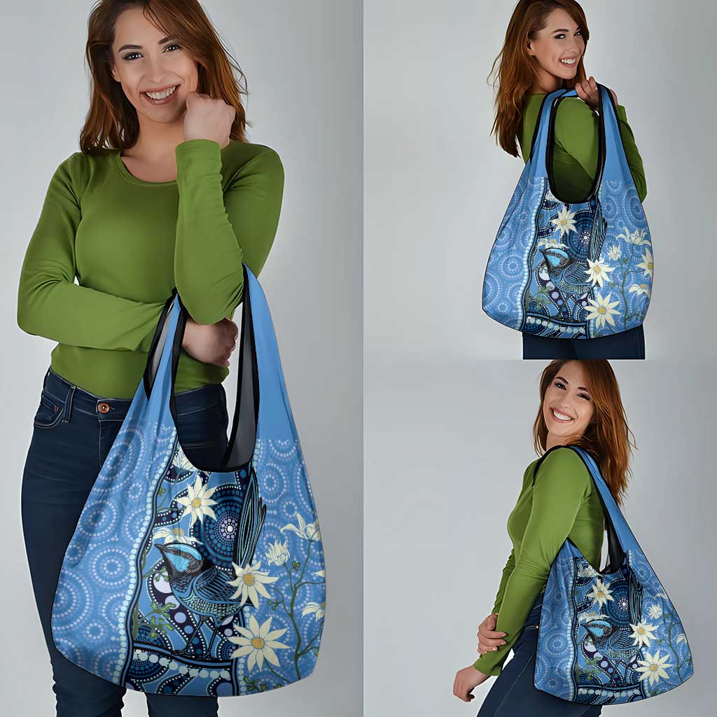 Australia Flannel Flower With Superb Fairy-wren Grocery Bag Aboriginal Art