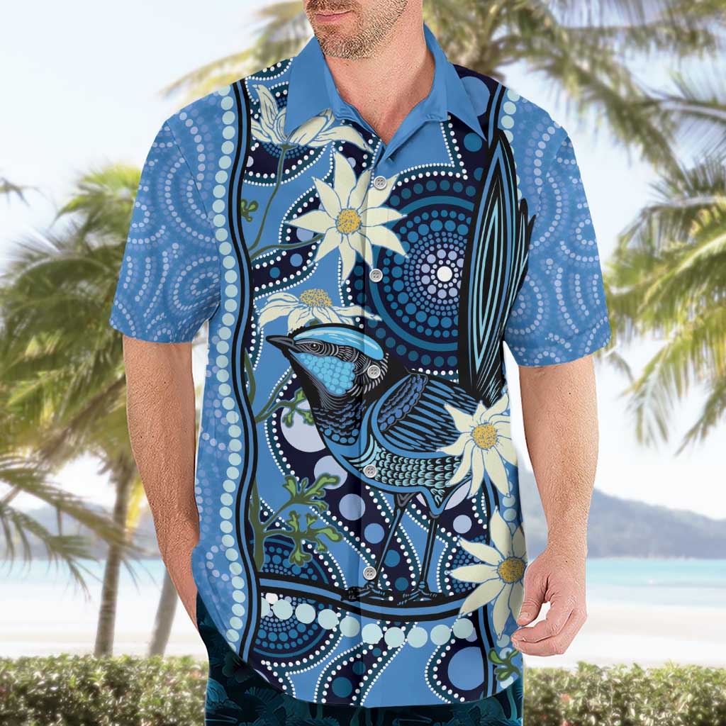Australia Flannel Flower With Superb Fairy-wren Hawaiian Shirt Aboriginal Art