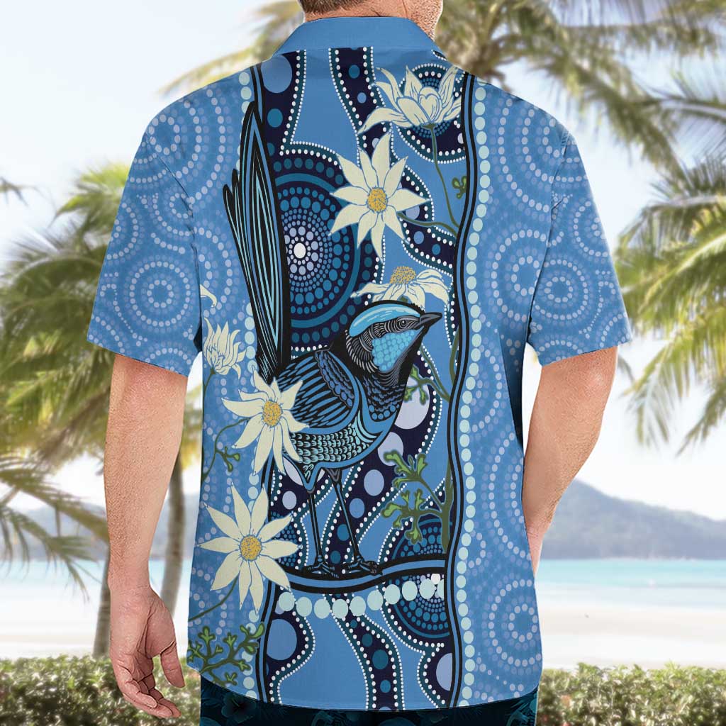 Australia Flannel Flower With Superb Fairy-wren Hawaiian Shirt Aboriginal Art