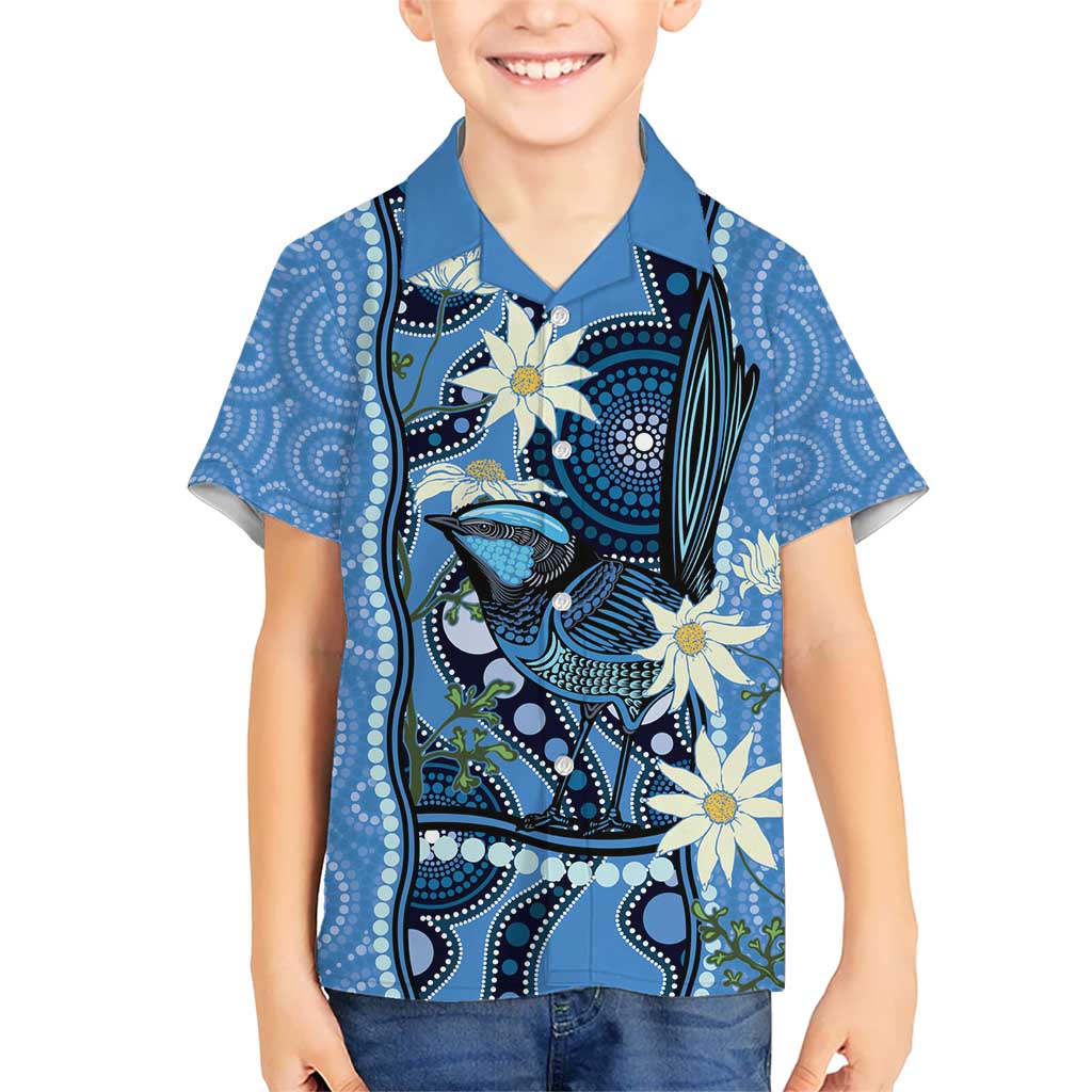 Australia Flannel Flower With Superb Fairy-wren Hawaiian Shirt Aboriginal Art